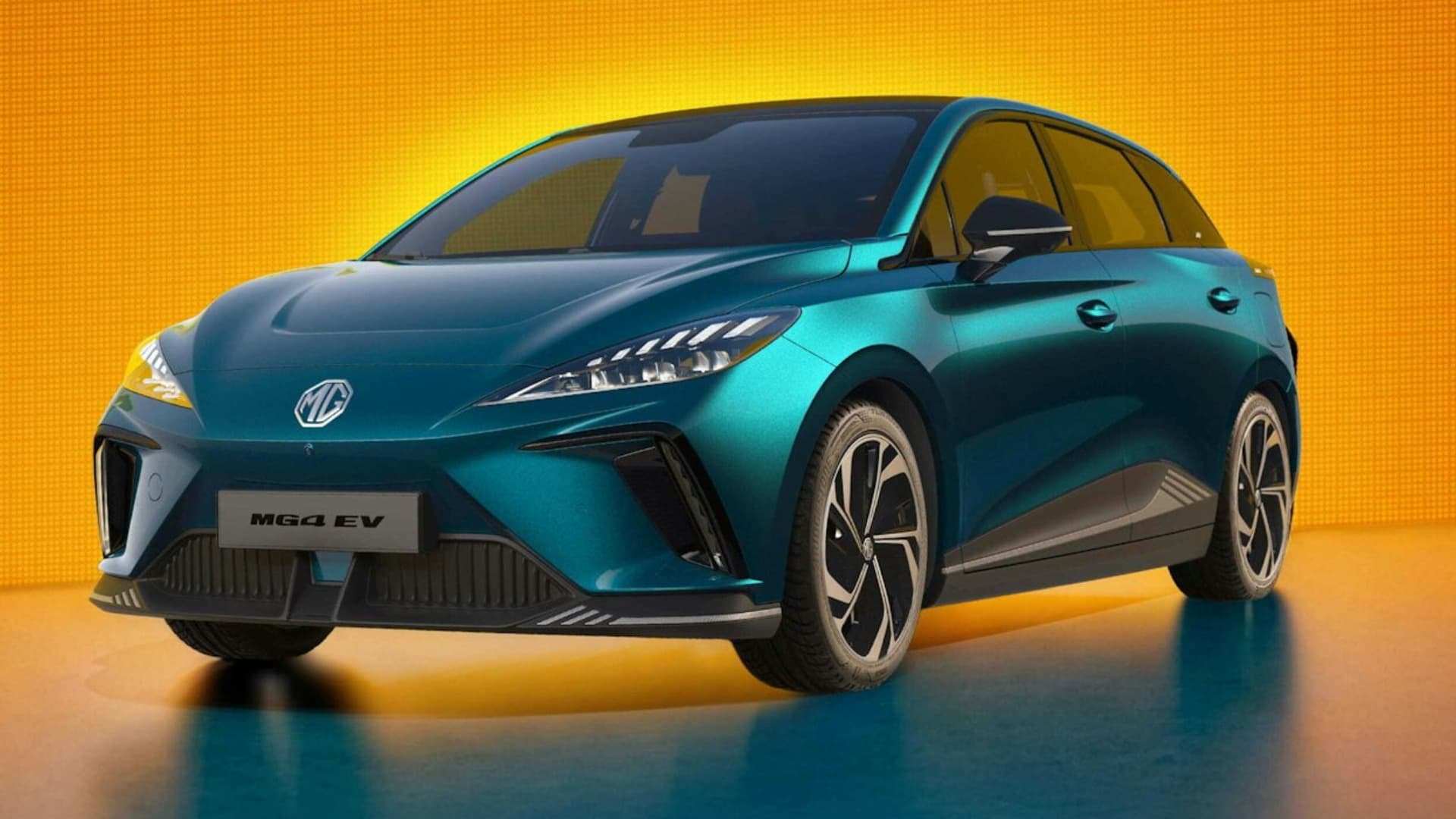 MG4 électrique V3 vue avant trois quarts avec design de compacte électrique et signature LED