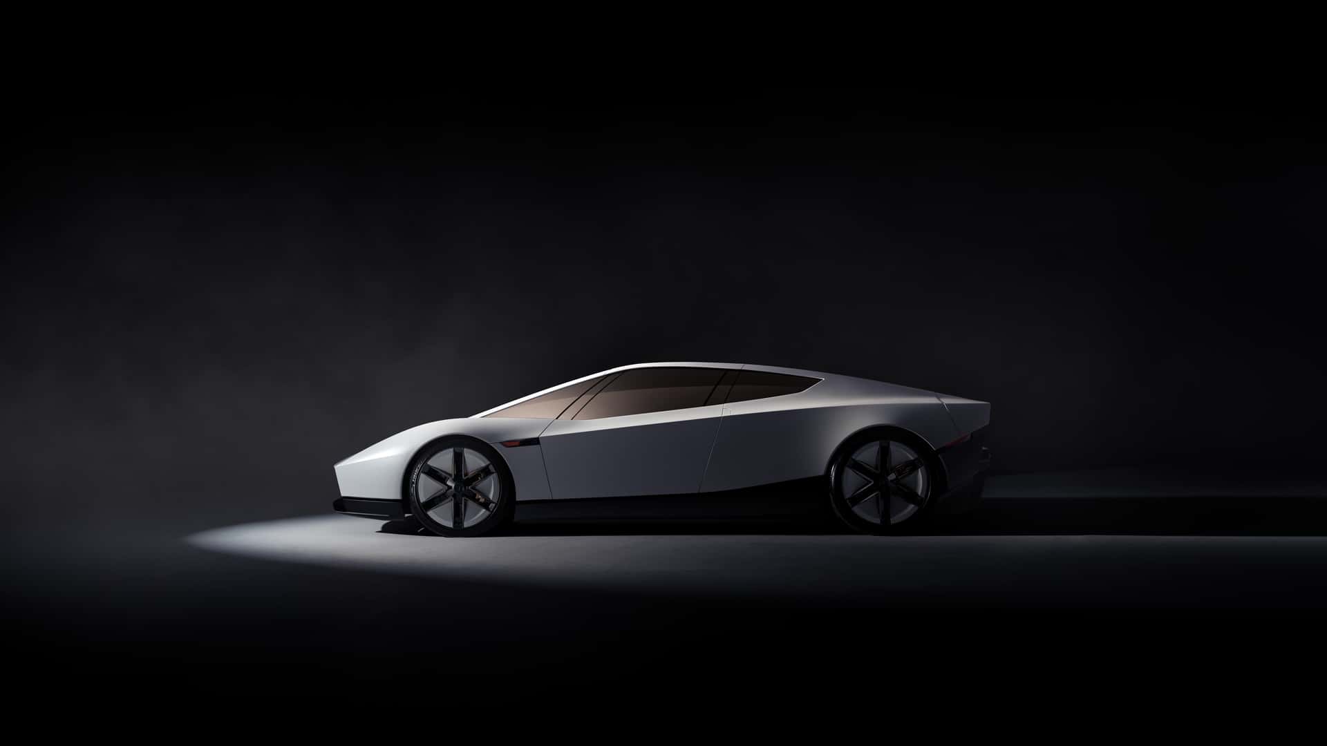 Tesla Roadster 2026 de profil sur fond noir