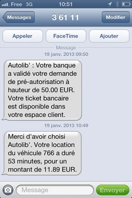 Autolib SMS