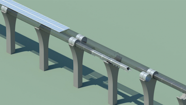 Des panneaux solaires seraient disposés sur le dessus des tubes Hyperloop