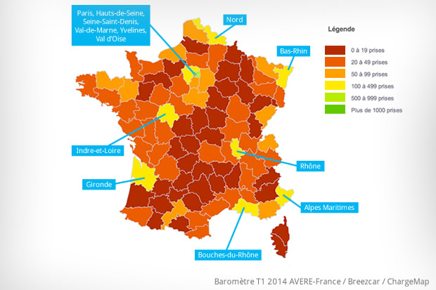 Baromètre : Le déploiement des bornes de recharge en France au 1er trimestre 2014