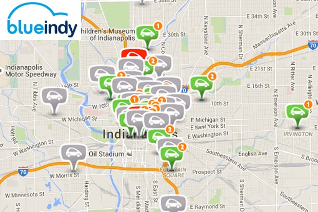 Carte des voitures électriques Blueindy à Indianapolis