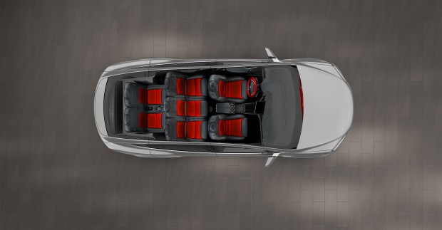 Vue de dessus pour la disposition des sièges du Model X