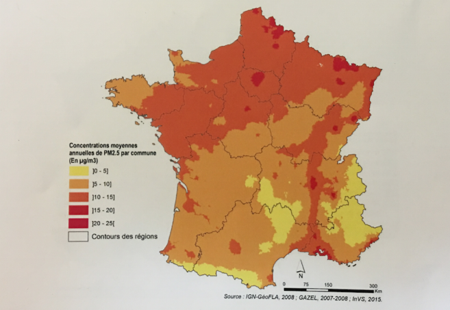 Carte des particules fines PM 2.5 en France