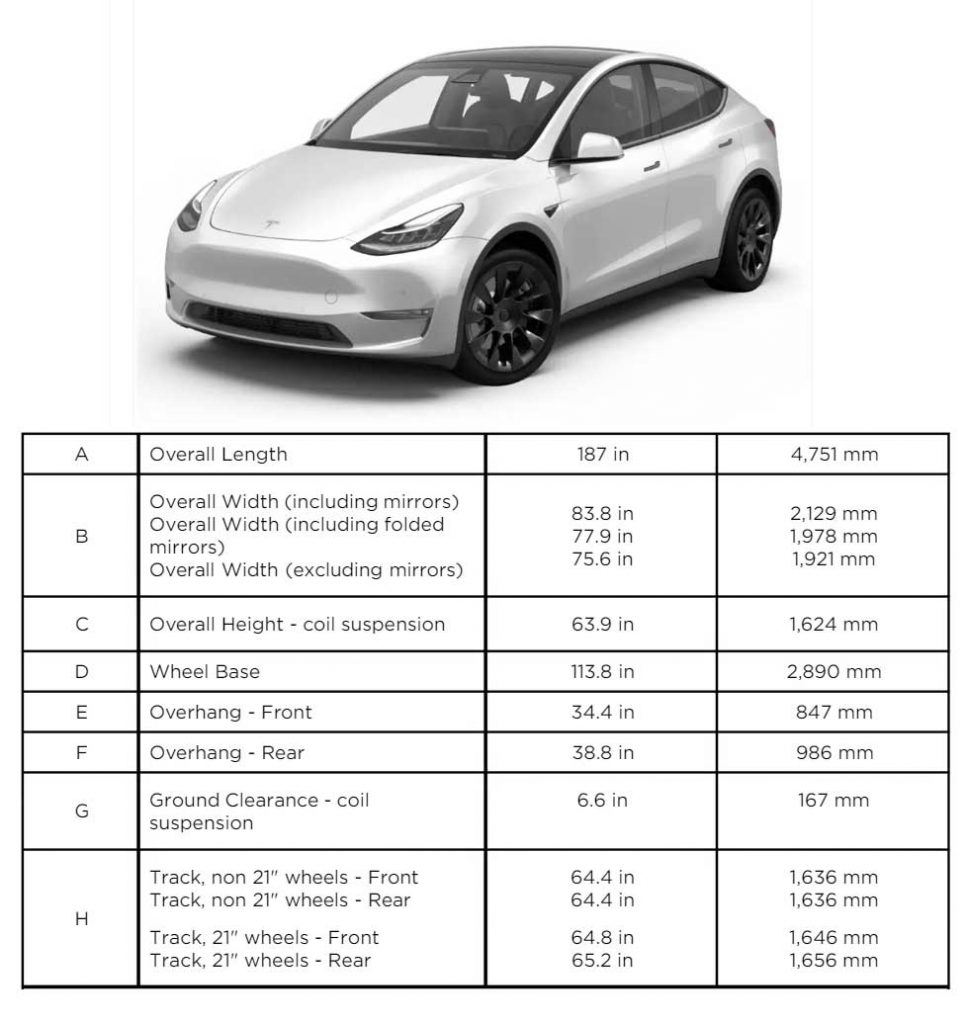 tesla model y dimensions Tesla model y owner's manual reveals ...