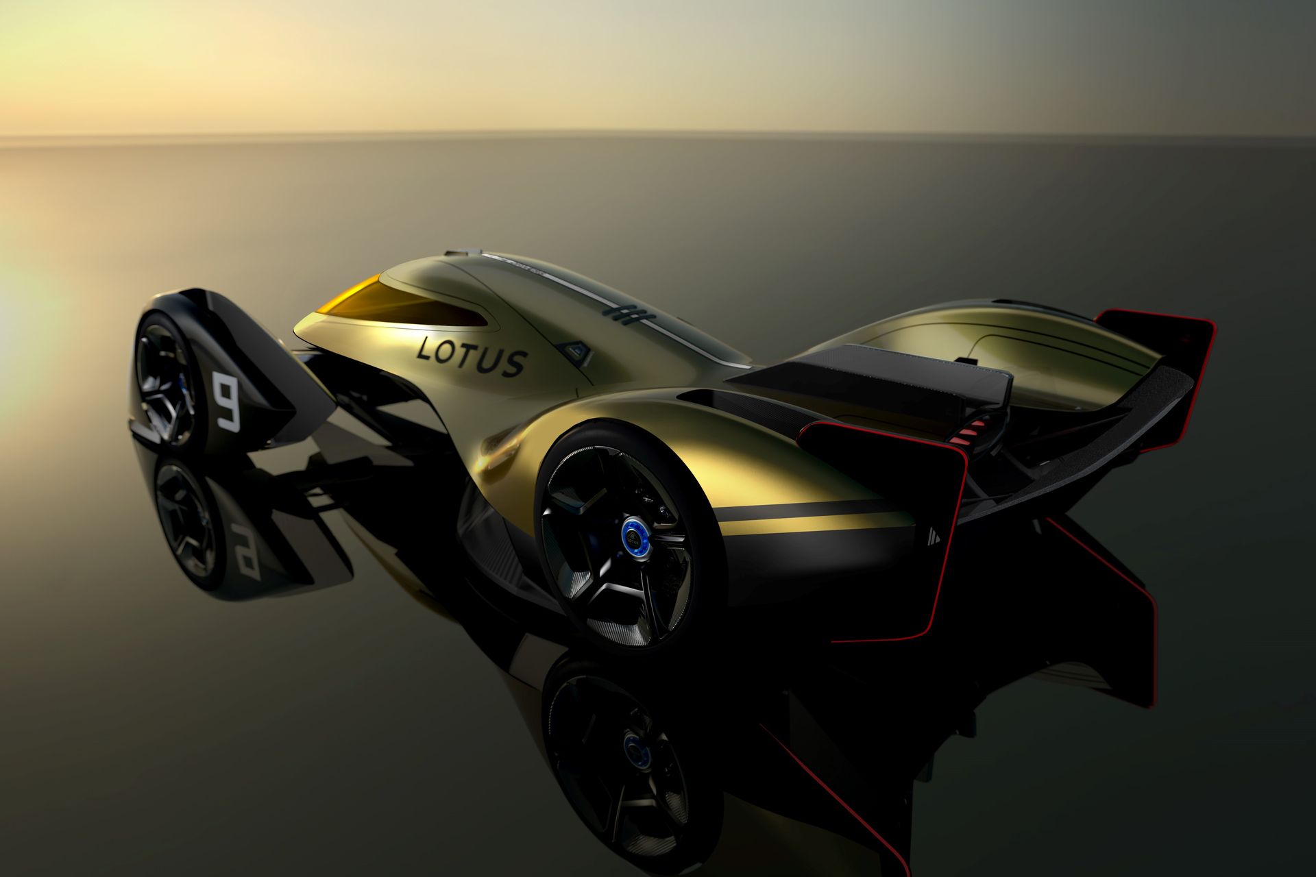 Arrière du prototype électrique Lotus E-R9 2030