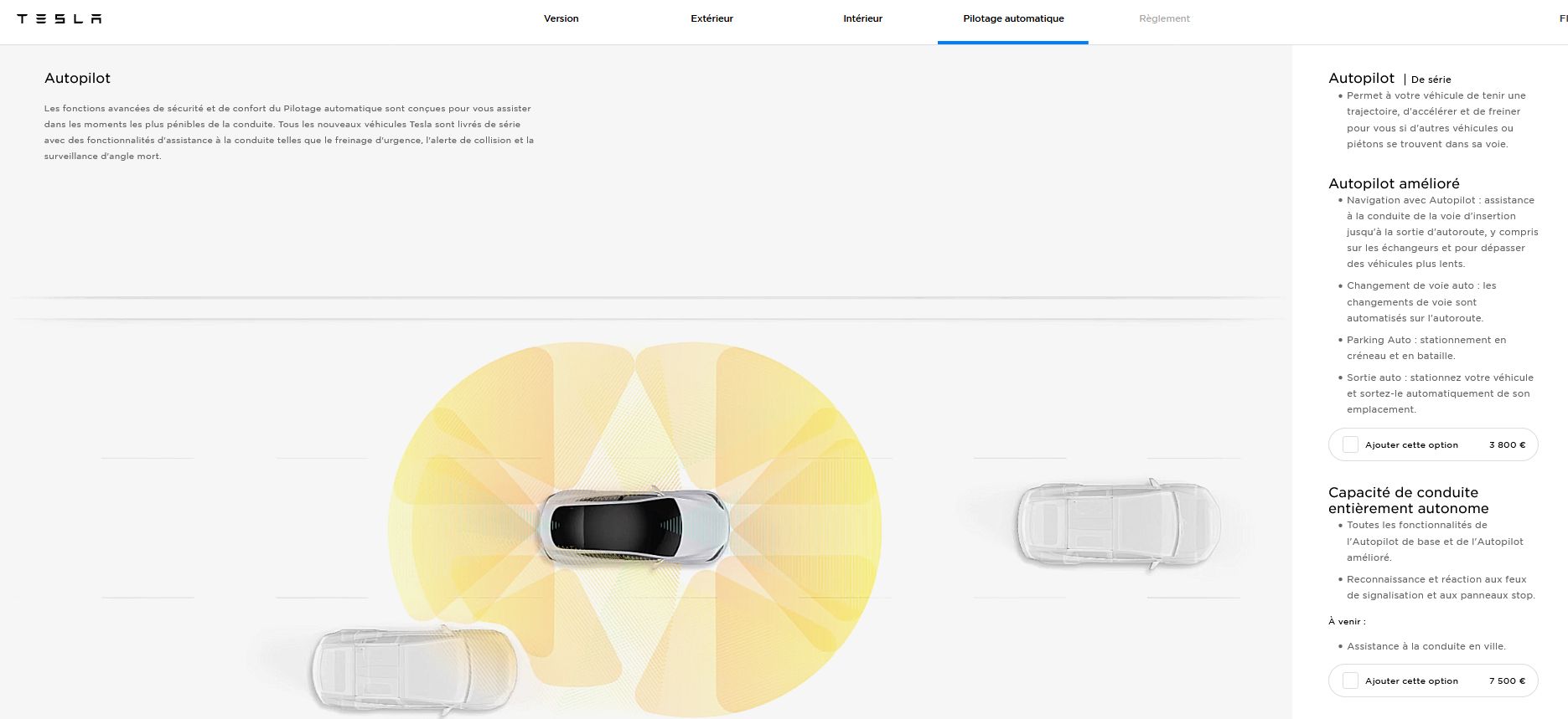 Capture site Tesla Autopilot mars 2021