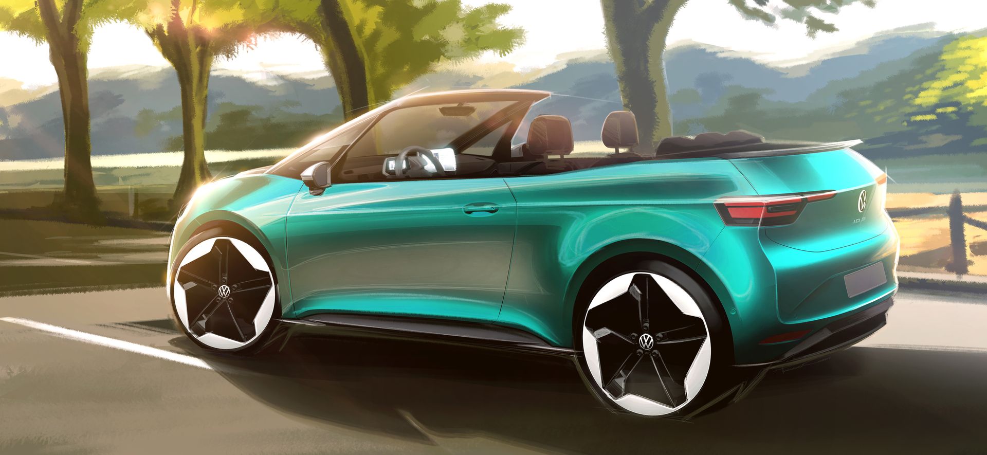 Dessin d'une possible Volkswagen ID3 Cabriolet en 2021