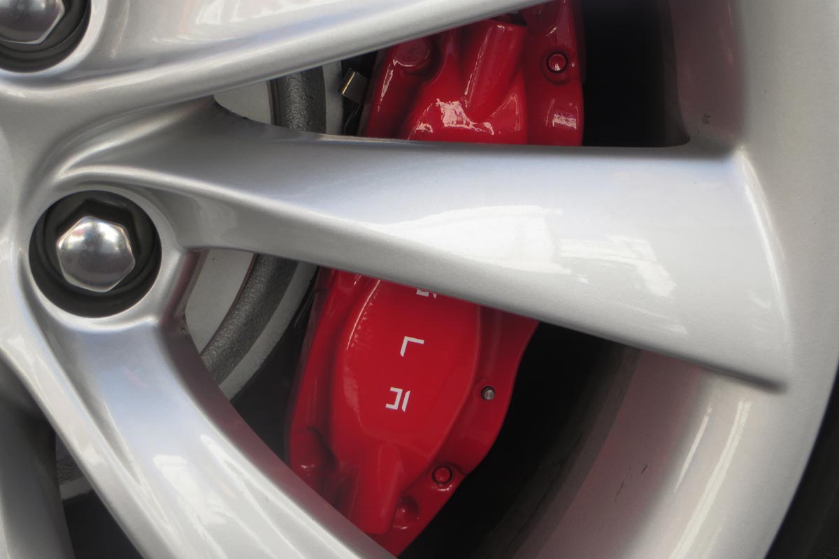 Brake Caliper for a Tesla Model S.